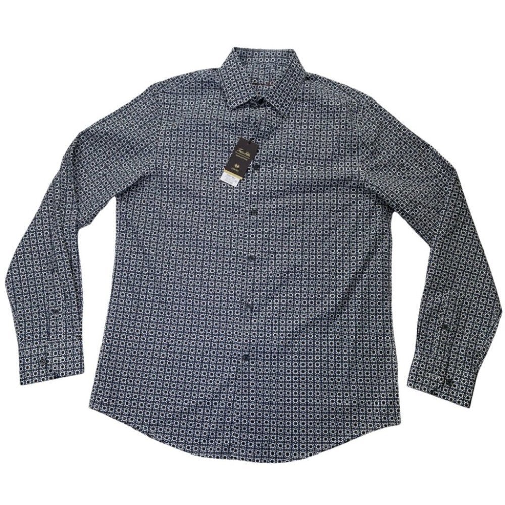 Tasso Elba Novelty Woven Cotton Mens Button Down